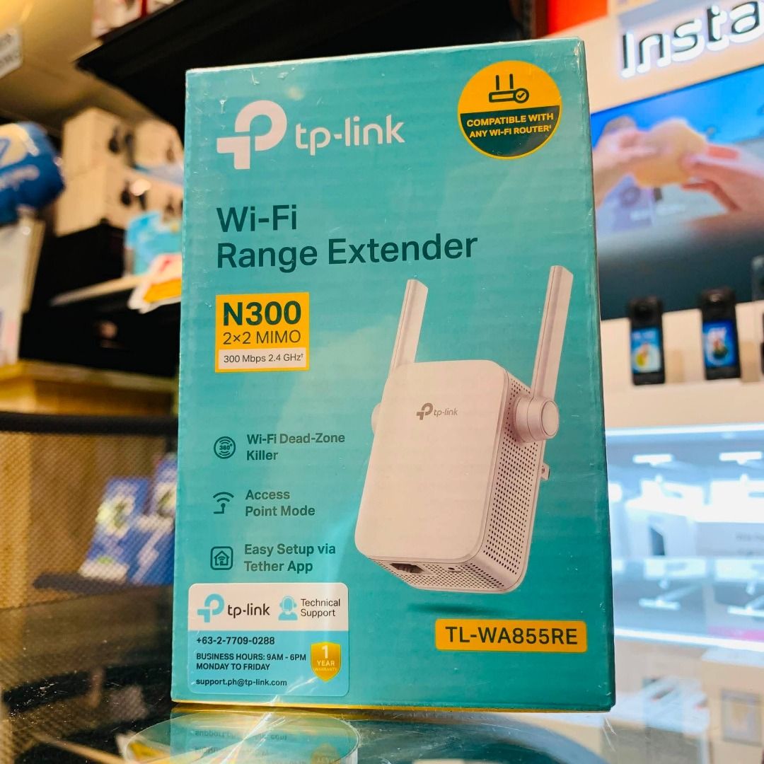TP-Link N300 Wi-Fi Range Extender TL-WA855RE (Category: Networking) located in Caloocan City. Submitted by swiftdeer.cf08f3 (Listing ID 1455176694, Image 1). Description: - Boost your Wi-Fi signal with TP-Link N300 range extender. - Eliminates Wi-Fi dead zones for better coverage. - Supports Access Point Mode. - Easy setup using the Tether App. - Compatible with any Wi-Fi router. - Enjoy better Wi-Fi coverage throughout your home..