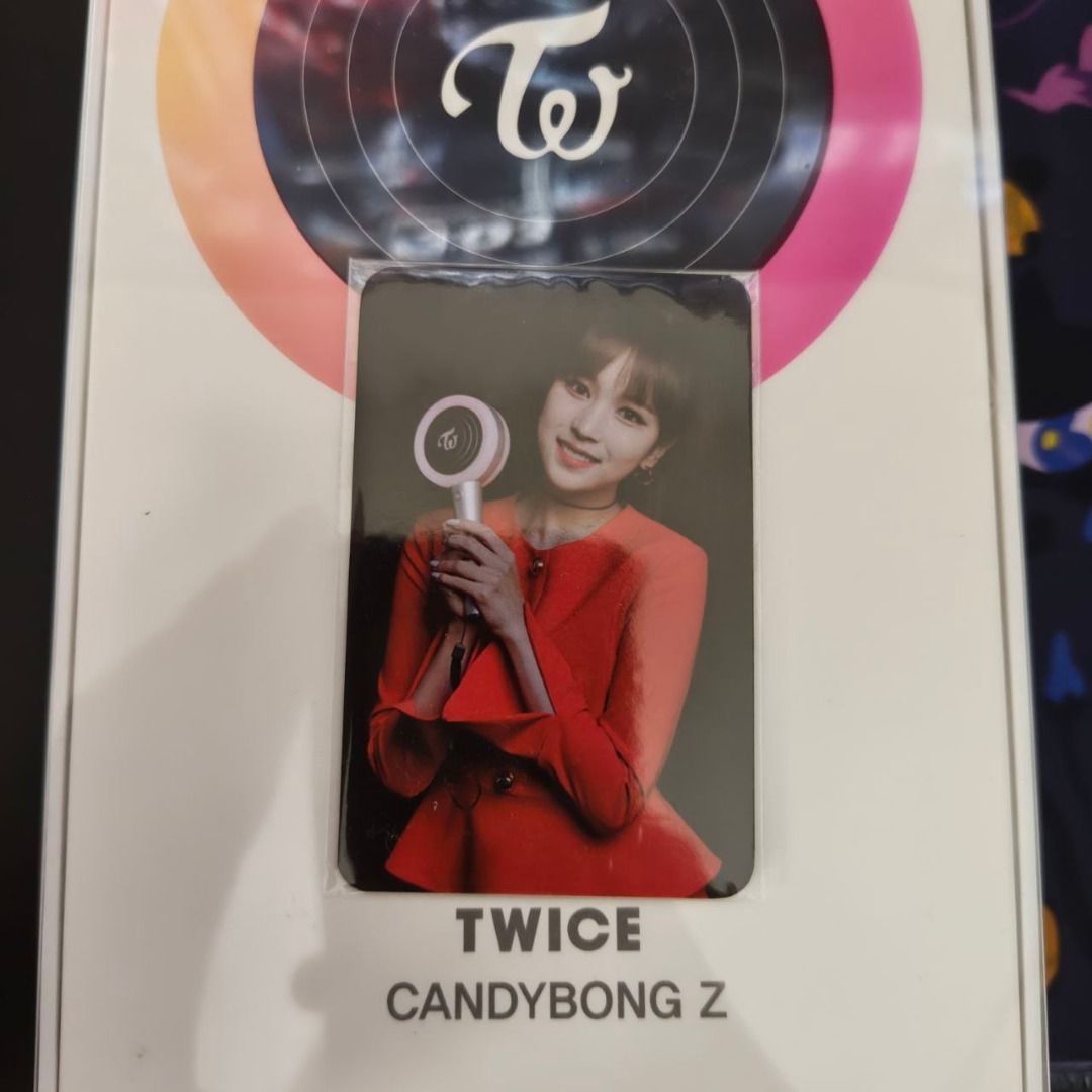 TWICE | Official Candy Bong Z Light Stick (Category: K-Wave Merchandise) located in Las Pinas. Submitted by mikhailmiole (Listing ID 1455207082, Image 2). Description: TWICE | Official Candy Bong Z Light Stick > Comes as is > Nothing was taken out (to my knowledge) > Never been used outside or at a concert (guaranteed) > Has the Original Inserts > Has the Pre-Order Photo Card (Mina) RFS: Just de-cluttering old k-pop merch from groups I don't foll