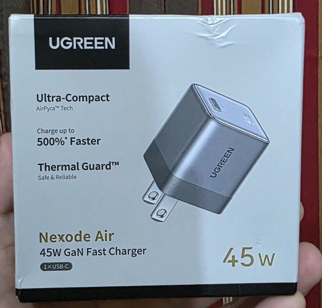Ugreen Nexode Air 45 watts (Category: Chargers & Cables) located in Muntinlupa City. Submitted by gerald520 (Listing ID 1455243160, Image 1). Description: Nexode Air 45w GaN Fast Charger USB Type C Ultra-Compact AirPyra""eec Charge upto 500%*Faster Thermal Guard Safe&Reliable Foldable Plug Compatible with Android & iOS online shop: 600 pesos price price negotiable.