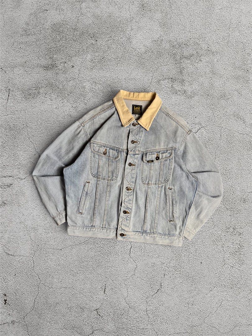 Vintage 80’s Lee Riders Denim Jacket (Category: Coats, Jackets and Outerwear) located in Mati. Submitted by refeatclo (Listing ID 1455159353, Image 1). Description: Size: Large on Tag, 25in. x 24in. Item Description: Light Blue Wash Denim, Color is better in actual, Pristine Vintage Condition, Details are immaculate✨ with Corduroy collar, only has 1 minor issue which can be seen on one of the close up pics, which is unnoticeable when the jacket i