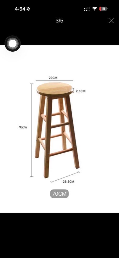 Wooden Bar Stool 70cm Height (Category: Chairs) located in Cavite. Submitted by cynth25 (Listing ID 1455316223, Image 2). Description: - Solid wood construction for durability. - Seat diameter: 29cm - Total height: 70cm - Seat thickness: 2.1cm - Base width: 26.5cm - Ideal for kitchen counters and home bars. - Available in various heights to suit your needs..