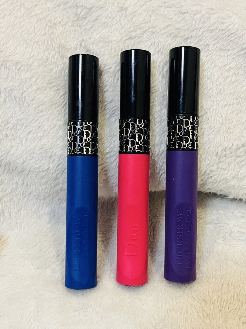 3x Dior Diorshow Pump 'N' Volume Mascara Set (Category: Makeup) located in Santa Cruz. Submitted by prelovedbysky803 (Listing ID 1455449478, Image 1). Description: - Set of 3 full-size Dior Diorshow Pump 'N' Volume mascaras - Shades included: Blue, Hot Pink, Purple - Adds vibrant color to your lashes - Bundle price for all three .