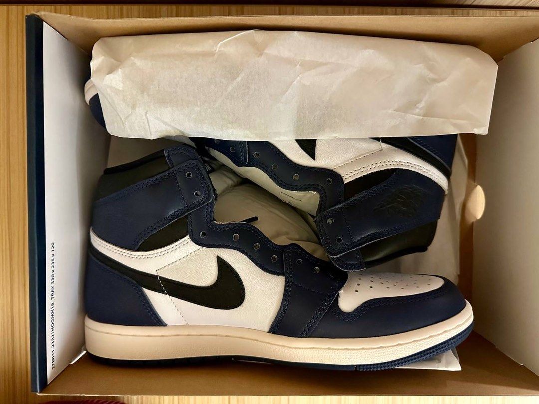 Air Jordan 1 High OG "Midnight Navy" (Category: Sneakers) located in Bacoor. Submitted by celyechanique (Listing ID 1455389830, Image 3). Description: - Air Jordan 1 High OG - Colorway: Midnight Navy - Material: Leather upper - Silhouette: High-top - Includes: Original box and packaging - Ideal for: Sneaker collections.