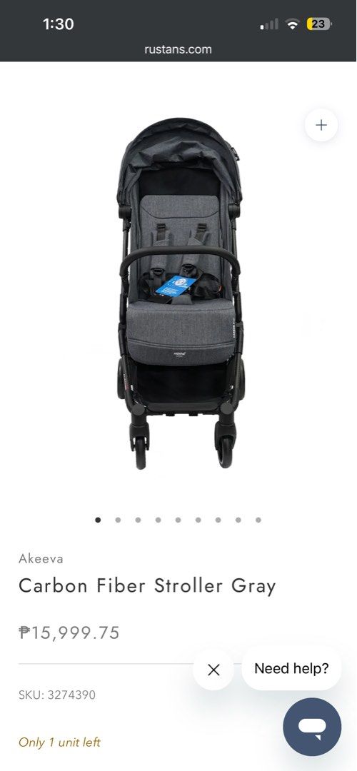 Akeeva Carbon Fiber Stroller Gray (Category: Strollers) located in Quezon City. Submitted by gv216 (Listing ID 1455365124, Image 1). Description: - Akeeva Carbon Fiber Stroller in Gray - Lightweight and strong construction - Perfect for travel - Original Price: P15,999.75 Got as a gift but already have stroller Still in wrapper, can open for sure buyer only.