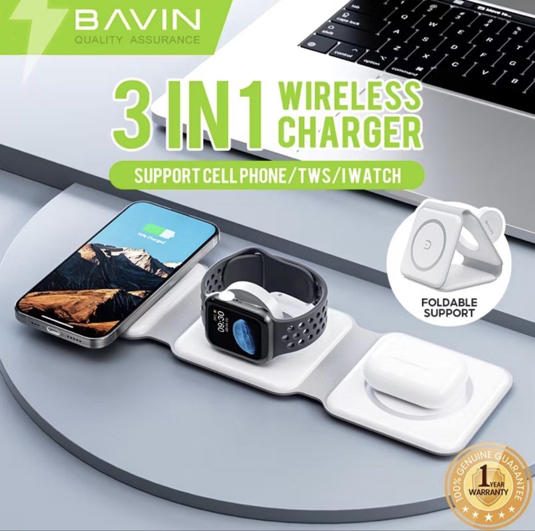 BAVIN 3in1 wireless charger (Category: Chargers) located in Manila. Submitted by shaddie (Listing ID 1455395877, Image 1). Description: Never use 💯 Authentic .