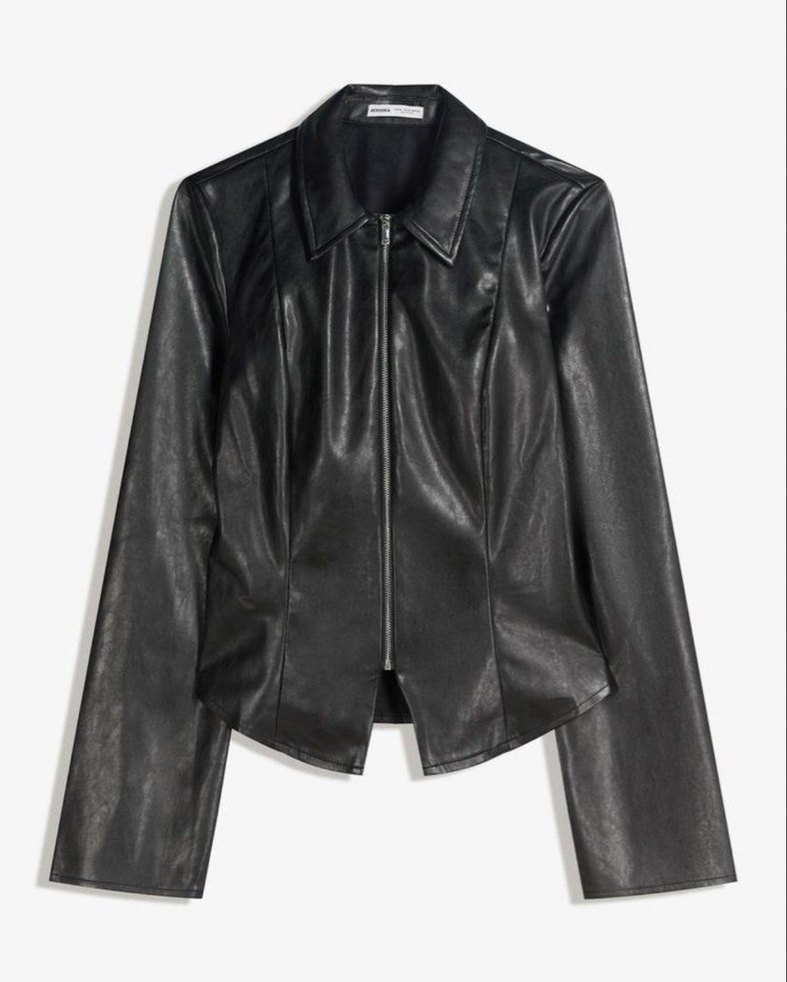 Bershka Leather Zip-Up Shirt (Category: Coats, Jackets and Outerwear) located in Antipolo. Submitted by thncssndra (Listing ID 1455420028, Image 2). Description: - used once - bought in Megamall for Php995 - can be styled as a jacket - rfs: not my style / impulsive buy - no when worn.