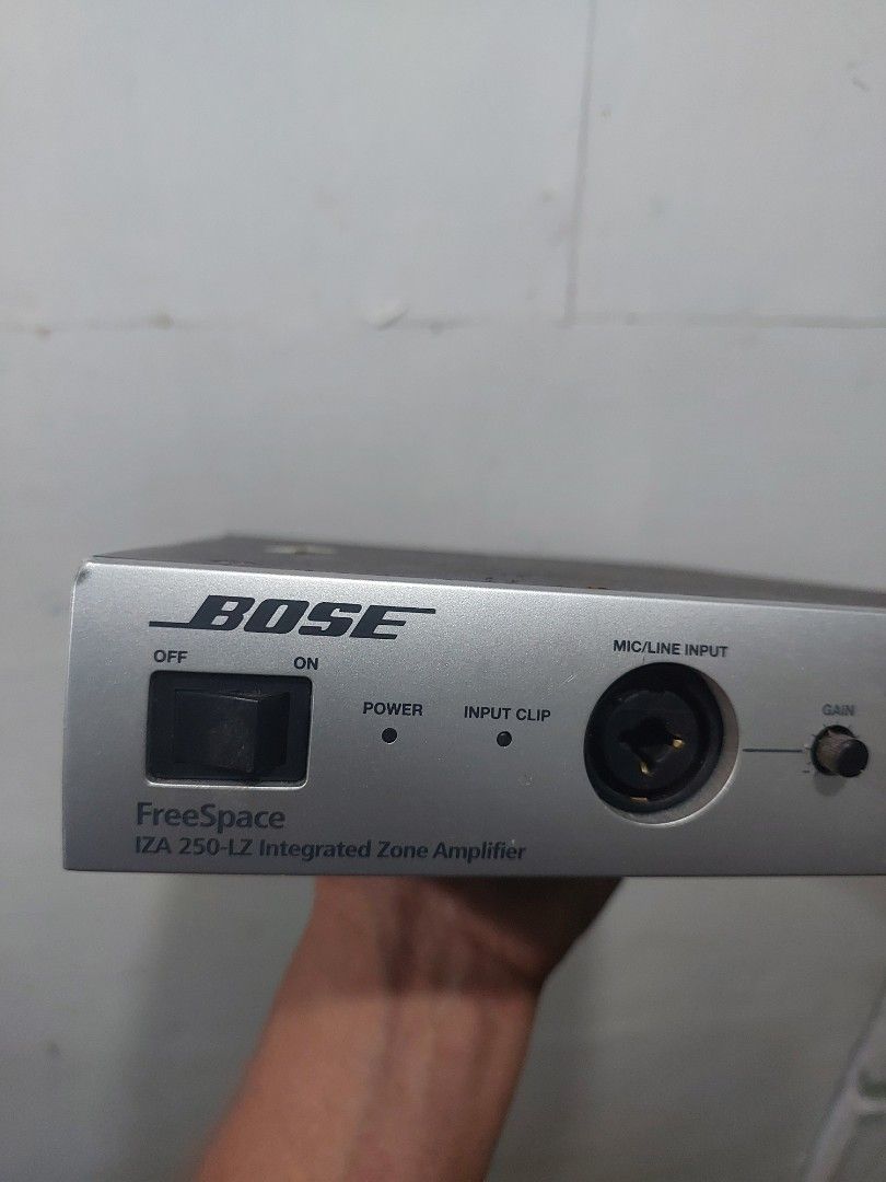 Bose FreeSpace IZA 250-LZ Integrated Zone Amplifier (Category: Soundbars, Speakers & Amplifiers) located in Quezon City. Submitted by jpnvintageonline (Listing ID 1455415308, Image 2). Description: - Bose FreeSpace IZA 250-LZ Integrated Zone Amplifier - Mic/line input - Aux input - Master level controls - Treble and gain adjustments - Front panel power switch and indicator lights - Various input/output connections on back panel - Color: Silver an
