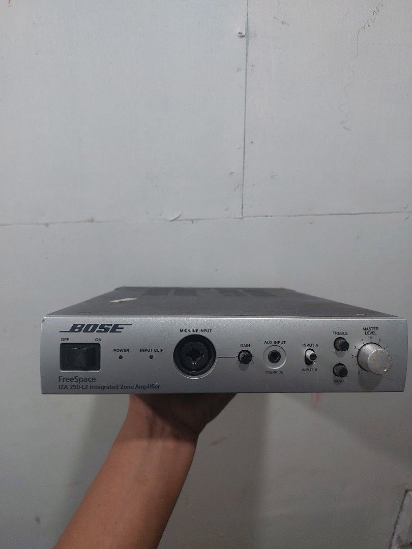 Bose FreeSpace IZA 250-LZ Integrated Zone Amplifier (Category: Soundbars, Speakers & Amplifiers) located in Quezon City. Submitted by jpnvintageonline (Listing ID 1455415308, Image 1). Description: - Bose FreeSpace IZA 250-LZ Integrated Zone Amplifier - Mic/line input - Aux input - Master level controls - Treble and gain adjustments - Front panel power switch and indicator lights - Various input/output connections on back panel - Color: Silver an