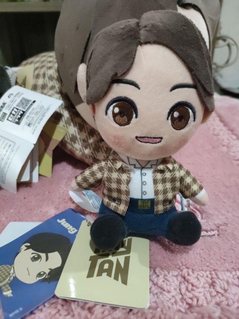 BTS JUNGKOOK Plush Toy with Tags (Category: Plushies & Soft Toys) located in Bulacan. Submitted by hunterherojapanjdm (Listing ID 1455400536, Image 1). Description: - Authentic BTS Jungkook plush toy - Original tags attached - Adorable brown and blue outfit - Comes with a keychain attachment - Must-have for any BTS fan (ARMY) -15cm Borahae! 💜.