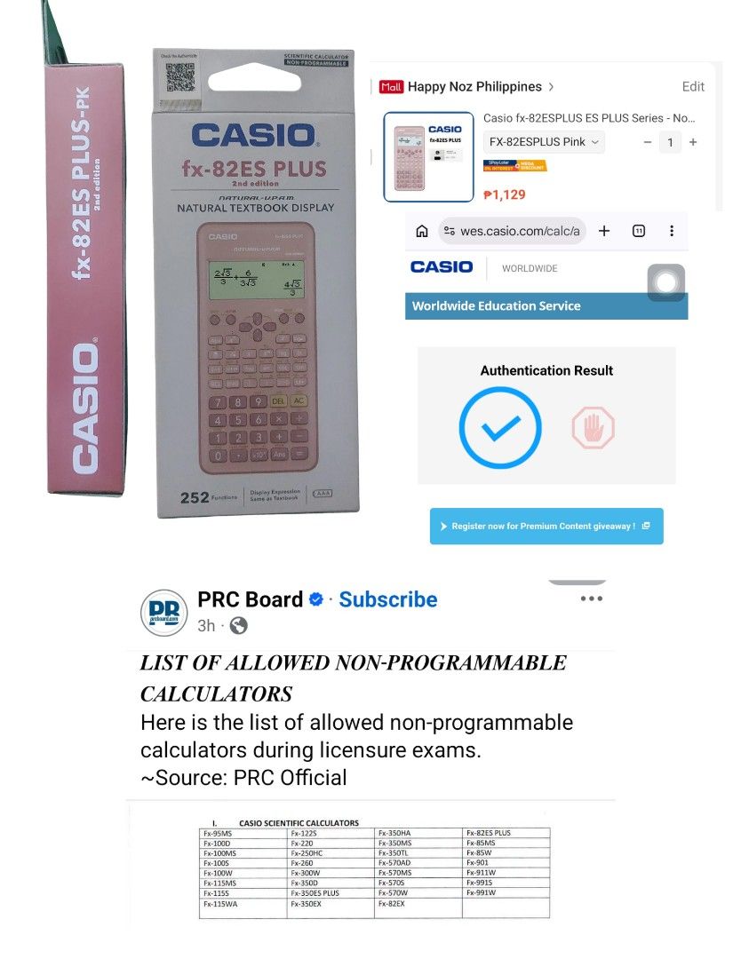 Casio Fx-82ES 2nd Ed (Category: Office & Business Technology) located in Pasig City. Submitted by newforest.373a82 (Listing ID 1455390410, Image 3). Description: Original Price 1129 Selling price: 700 Allowed to be used in licensure examination as per PRC. rfs: need funds.