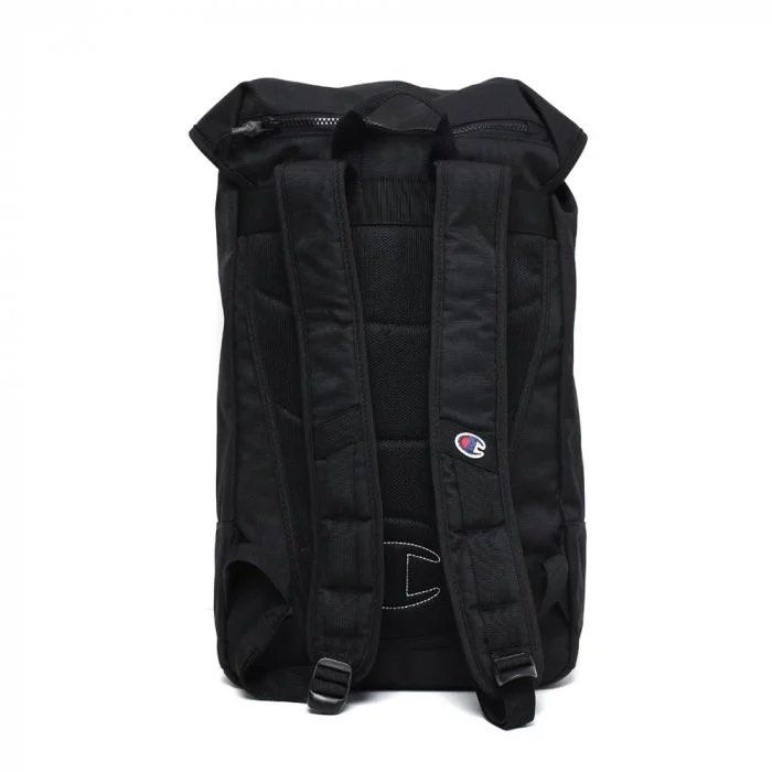 Champion Black Backpack (Category: Backpacks) located in San Fernando. Submitted by jecscollectionsshoppee (Listing ID 1455424555, Image 2). Description: - BRAND NEW black Champion backpack - Secure flap top with buckle closure - Two convenient front pockets with zip closures - Comfortable padded shoulder straps - Durable material for long-lasting use - Ideal for everyday adventures or travel.