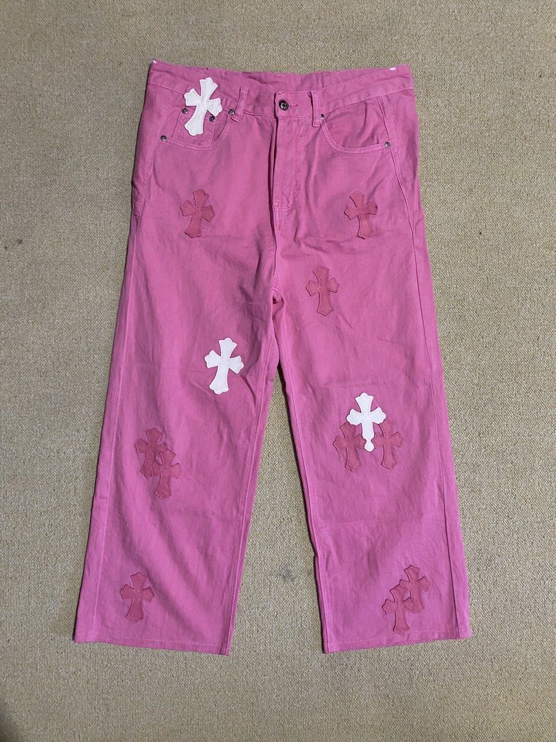 Chrome Hearts baggy Pink Jeans (Category: Jeans) located in Alicia. Submitted by adorable-de (Listing ID 1455341284, Image 2). Description: Chrome Hearts Baggy Pink Jeans Excellent condition pa siya mga bossing no flaws naman all buttons and buckle are chome hearys button fly po siya chrome hearts lahat buttons buckle pang psg niyo mga master Off lang no tags po siya Dimensions waitsline35 Length37 colorrate9’8’10 650 plus shipping fee .