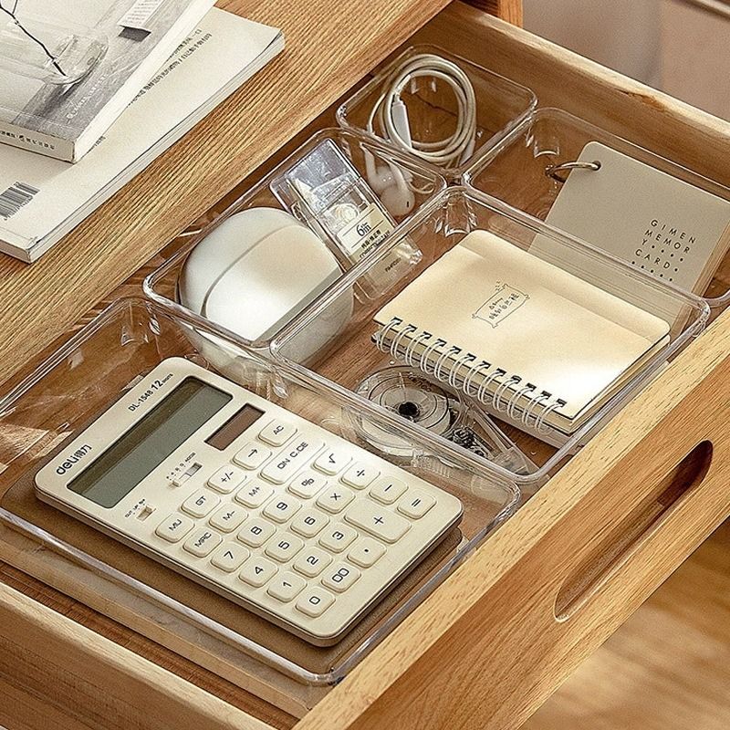 Clear Acrylic Bins Compartment Table Desk Drawer Organizer Storage (Category: Storage Boxes & Baskets) located in Manila. Submitted by winterbliss (Listing ID 1455434115, Image 2). Description: Color: Transparent Materials: Acrylic Size: - Square - Small : L:7.5 * W:7.5 * H:5.6 (cm) - Square - Large : L:15 * W:15 * H:5.6 (cm) - Rectangle - Small : L:15* W:7.5 * H:5.6 (cm) - Rectangle - Medium : L:23 * W:7.5 * H:5.6 (cm) - Rectangle - Small : L:23