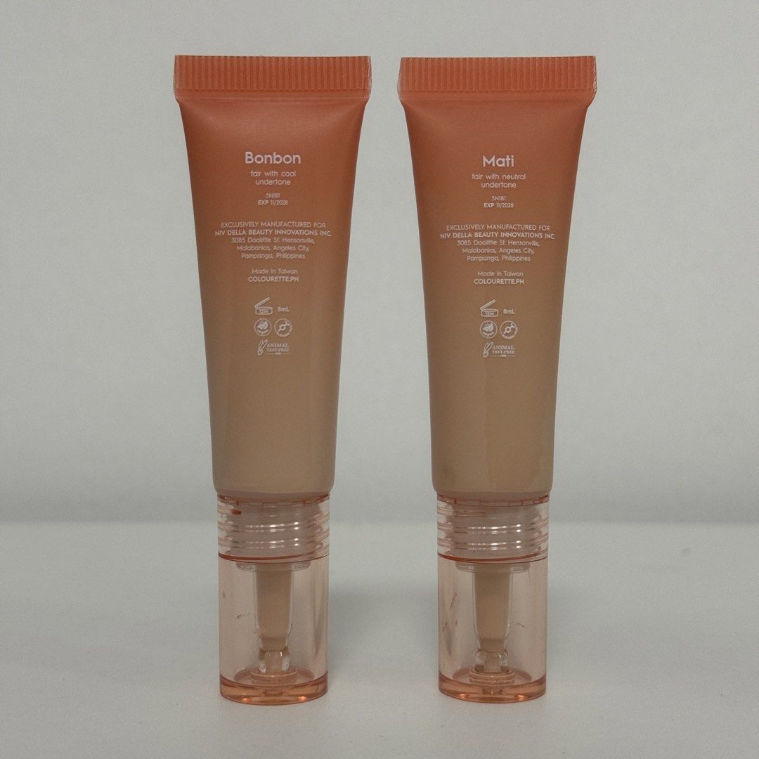 Colourette First Base Skin Tint Mini Bonbon & Mati (Category: Makeup) located in Davao. Submitted by prelovedbymarie_ (Listing ID 1455413587, Image 2). Description: 🌸Each shade was used once for whole face 🌸RFS: not suitable for my skin 🌸Just product, no box 💰Mode of Payment: GCash/Maya/GoTyme/BPI/BDO 📦Mode of Delivery: J&T Express from Davao City.