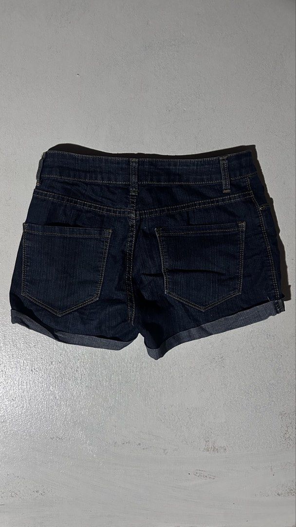 Dark Wash Denim Shorts with Cuffed Hem (Category: Shorts) located in Iloilo. Submitted by loreleilai99 (Listing ID 1455485952, Image 2). Description: - Classic dark wash denim shorts - Cuffed hem for a casual look - Standard five-pocket design - Button and zip closure.