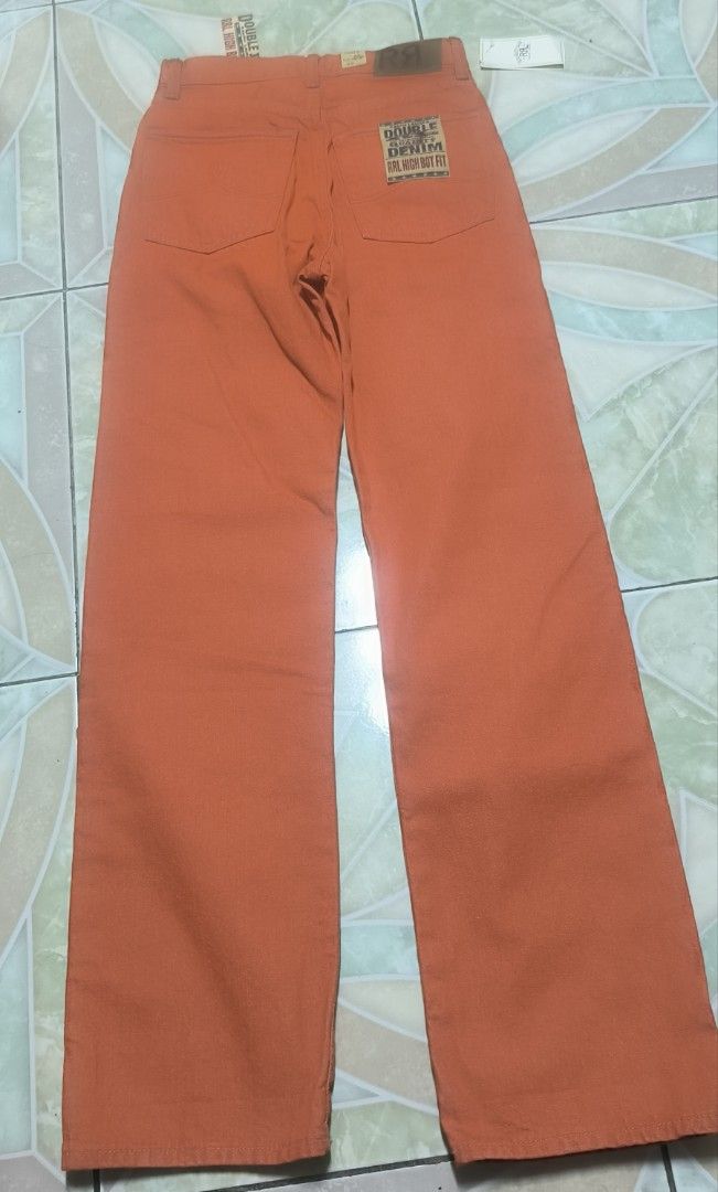 Double RL Orange High Fit Jeans Size 25 (Category: Jeans) located in Manila. Submitted by itsmelawrence (Listing ID 1455439563, Image 1). Description: - Brand new Double RL orange jeans - Size: 25 x42 length 7.5 hem - Fit: High fit, relaxed - Origin: Made in Mexico - Condition: Brand new with tags attached - Style: Cool color and relaxed style.