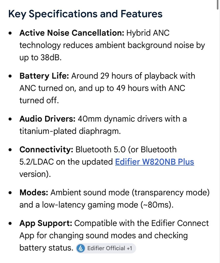 Edifier W820NB (Category: Headphones & Headsets) located in Rizal. Submitted by miss2lyps (Listing ID 1455417606, Image 2). Description: - please see second photo for description - with sign of usage (please see pic) - 100% working - I can say this is still in good condition, except that it has minor wear on headband padding. .