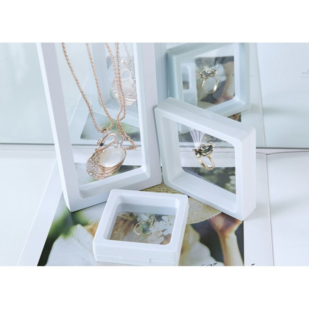 Floating Display Boxes for Collectibles & Jewelry (Category: Storage Boxes & Baskets) located in Manila. Submitted by winterbliss (Listing ID 1455450338, Image 1). Description: Package include: 1 pc jewelry holder Materials: PE Color: White, Black Sizes: -7x7cm -9x9cm -11x11cm -14x14cm -18x18cm -23x9cm.