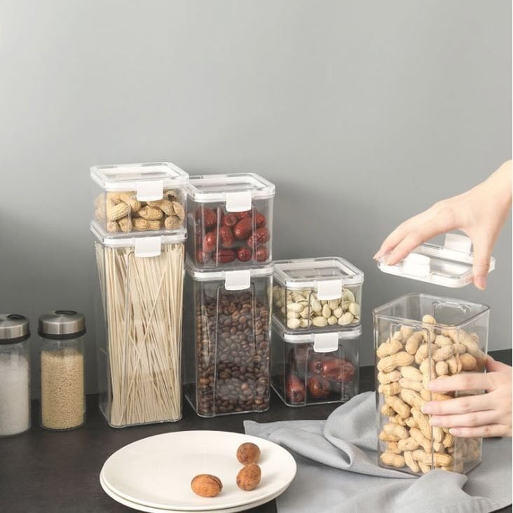 Food Container Storage Sealed Jar Air tight Tupperware (Category: Food Organization & Storage) located in Manila. Submitted by winterbliss (Listing ID 1455447479, Image 3). Description: Available colors: Black, white Sizes: - 460ml - 700ml - 1300ml - 1800ml.