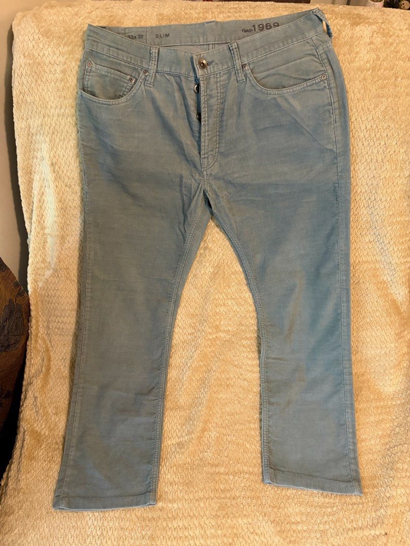 Gap Slim Corduroy Pants 33x32 Blue (Category: Jeans) located in Taguig. Submitted by domie (Listing ID 1455373459, Image 2). Description: - Brand: Gap 1969 - Type: Corduroy Pants, button fly - Slim Fit - Size: 33x32 - Style: Classic five-pocket - Occasion: Casual wear - Features: Versatile color, easy to style.