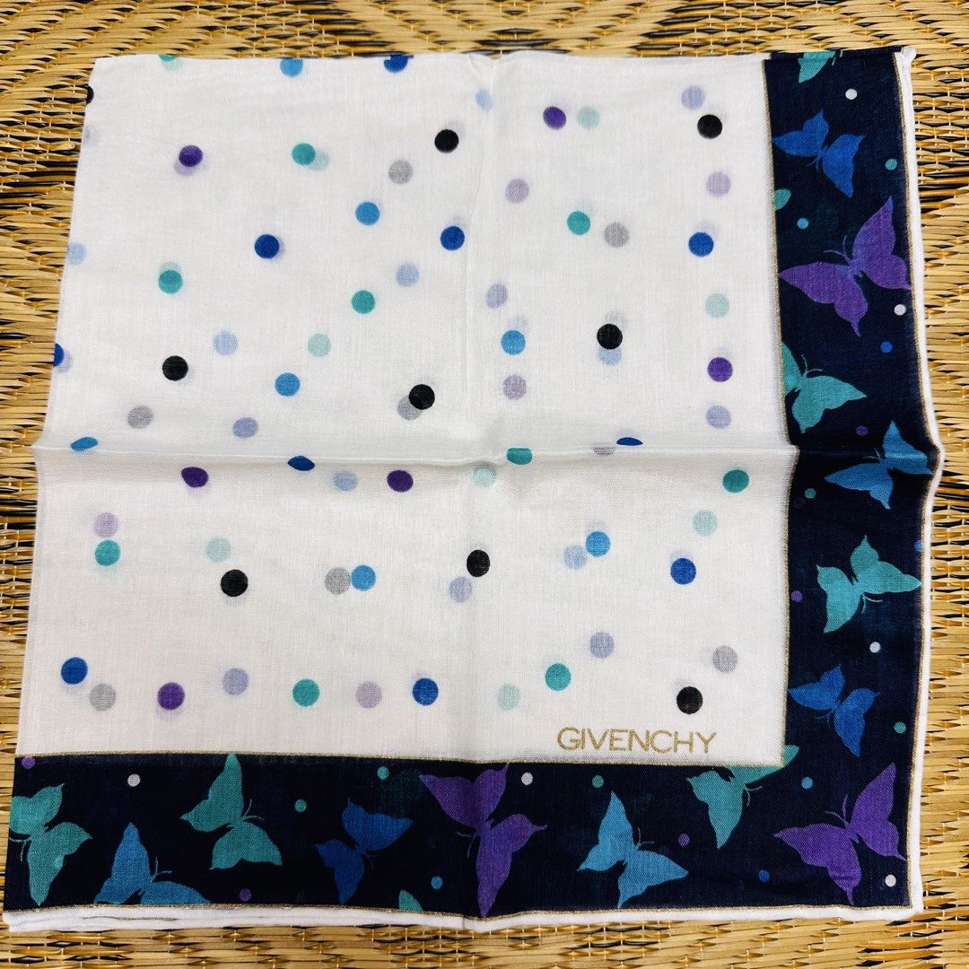 Givenchy Polka Handkerchief (Category: Scarves) located in Manila. Submitted by rarefindsgallery (Listing ID 1455408436, Image 1). Description: Givenchy Handkerchief Size: 17” x 17.5” Material: Cotton silk Hand rolled hem Authentic Made in Japan 🇯🇵 .