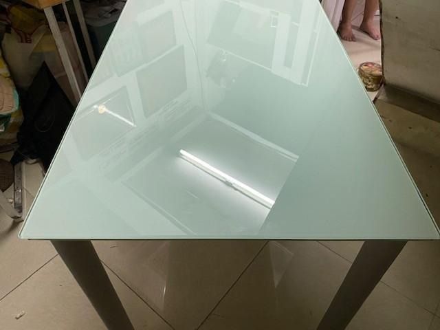 Glass Top Dining Table with Metal Legs (Category: Tables & Sets) located in Pasay City. Submitted by vietnamrose1972 (Listing ID 1455450318, Image 2). Description: EXPANDABLE Glass top table - once used for a print ad shoot ... glass top has NO scratches , legs have some minimal scratches but unrecognizable..... bought at IDEA glorietta php 24,000.00..... table top size 25.5 x 39.5 but can be expanded to 25.5 x 55 inches......