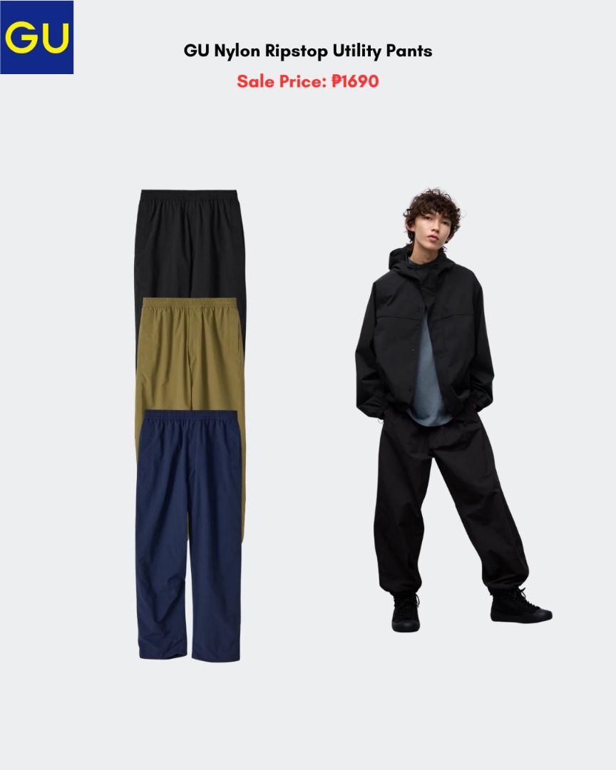 GU Nylon Ripstop Utility Pants (Category: Joggers) located in Quezon City. Submitted by jiya.tokio (Listing ID 1455473938, Image 1). Description: Pre-order from GU Japan 🇯🇵 GU Nylon Ripstop Utility Pants ₱ 1690 ‼️ Reminders: ✈️ETA: Oct ❣️50% DP is required to secure your item. (Non-refundable if the item has been purchased already.) 🚫No size exchanges after purchase 📍Tandang Sora, Quezon City 💰MOP: BPI / GCash / Unionbank 🚚: Lalamove/GrabX/