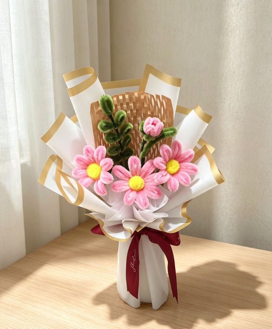 Handmade Mini Daisy Pipe Cleaner Flower Bouquets - Various Colors (Category: Artificial Plants & Flowers) located in Balanga. Submitted by nea_mich (Listing ID 1455477828, Image 3). Description: - Adorable handmade mini daisy pipe cleaner flower bouquets. - Perfect for small gifts, party favors, or home decor. - Available colors: Pink, Red, Purple, Yellow, Green. - Each bouquet is carefully crafted and beautifully wrapped..
