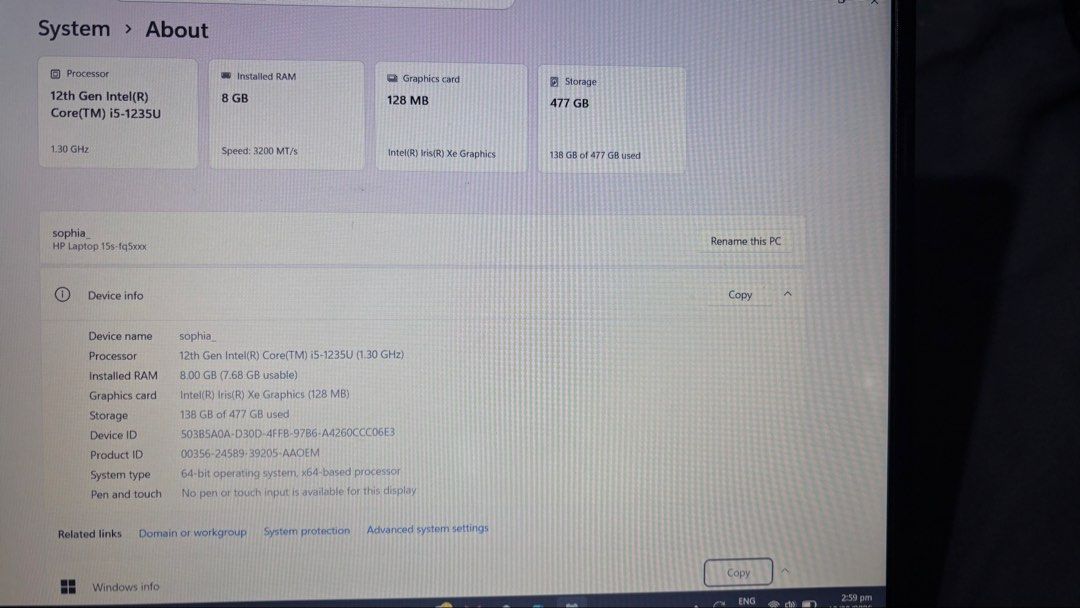 HP 12th Gen intel core i5 (Category: Laptops & Notebooks) located in Manila. Submitted by sophiajazm24065 (Listing ID 1455381499, Image 3). Description: has minor scratches personally used as my daily work/school laptop for the past years has fast and smooth performance Keyboard, screen, speakers, Wi-Fi, ports, and storage all work perfectly Perfect for: •students •work from home freelancers •office work •VA work •online classes inclusion: •lapto