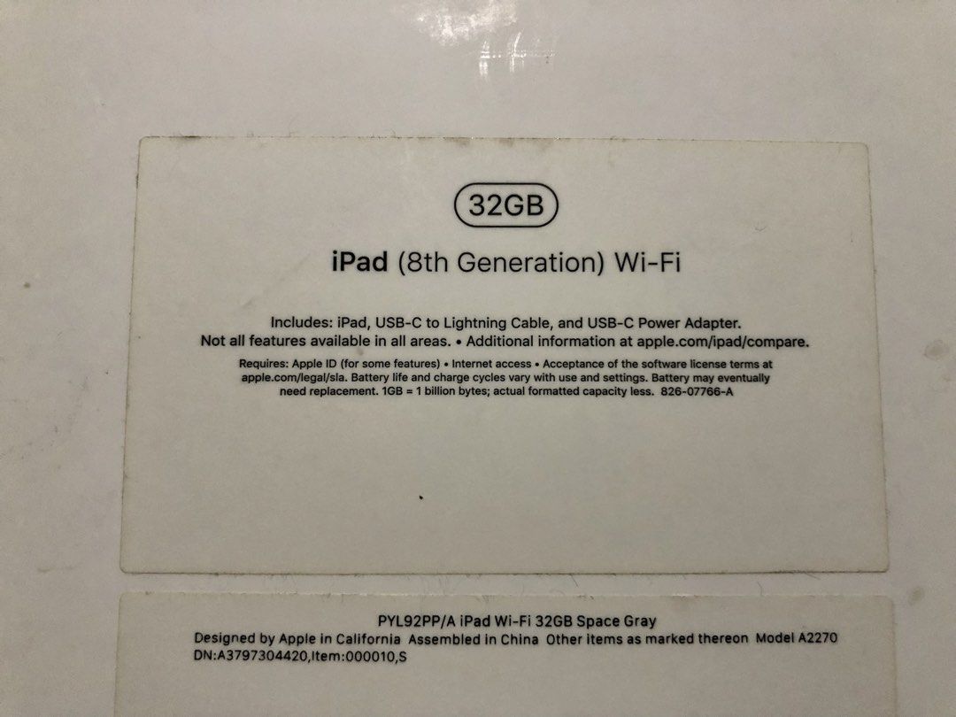 Ipad 8th Generation Wi-Fi 32GB (Category: iPad) located in Quezon City. Submitted by sheisdecluttering_now (Listing ID 1455422483, Image 3). Description: Space gray With casing Original Apple charger included With original box.