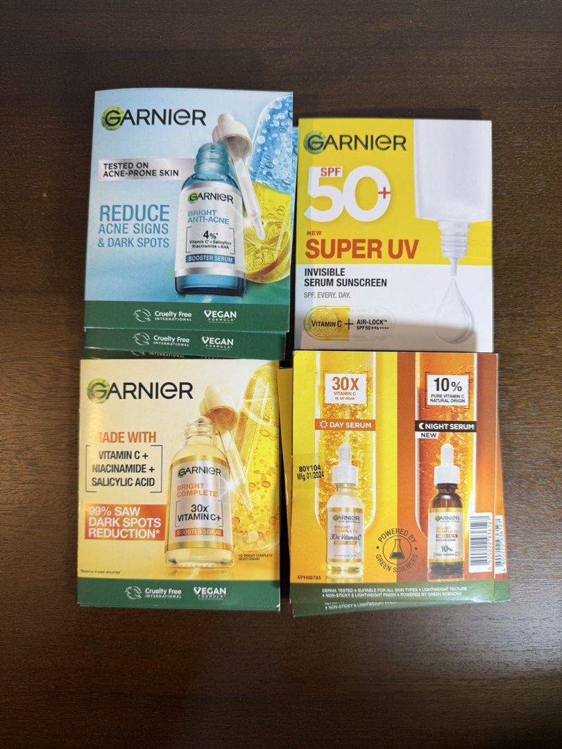 Katinko Liniment, Inhaler, Soap & Garnier Serums/Sunscreen (Category: Face Care) located in Quezon City. Submitted by cmcsupremes (Listing ID 1455490144, Image 2). Description: - Kiatinko Calming Liniment - Kiatinko Menthol + Camphor Inhaler - Kiatinko Lavender Bar Soap - Garnier Bright Complete Booster Serum - Garnier SPF 50 Super UV Sunscreen - Garnier Vitamin C + Niacinamide Serums - Ideal for addressing skin concerns and daily personal care..