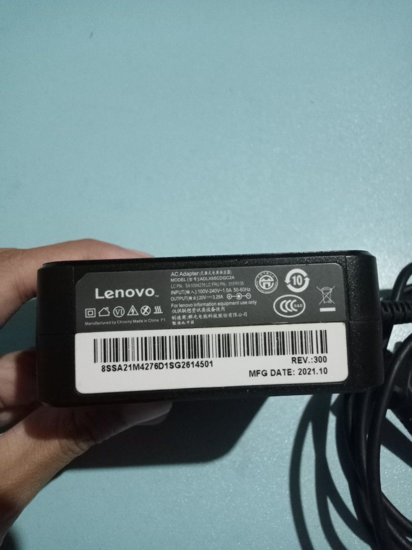 Lenovo Laptop Charger (Category: Chargers) located in Santa Cruz. Submitted by luckymoon-fc1a3e (Listing ID 1455429071, Image 2). Description: Lenovo Laptop Charger For reference, my laptop model is Lenovo Ideapad 330 Good as new Model: ADLX65CDG2CA LC PN: SA10M4276 INPUT: 100V-240V-1.5A 50-60Hz OUTPUT: 20V 3.25A MOD: Lalamove/Jnt MOP: Landbank, GoTyme SF shouldered by the buyer RFS: Hindi ko na nagagamit, spare charger.