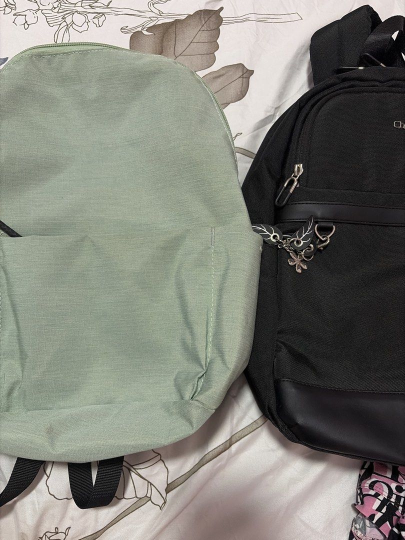 9.9 Sale Light Green Backpack (Category: Backpacks) located in Morong. Submitted by Kaycer00 (Listing ID 1455494515, Image 3). Description: Bought this in Net outlet in Taiwan - Simple light mint green backpack - Front zipper pocket for easy access - Internal divider for organized storage - Comfortable black straps - Ideal for everyday use and school - Lightweight and easy to carry With free beach bag or bundle to black chantria bagpack for only 
