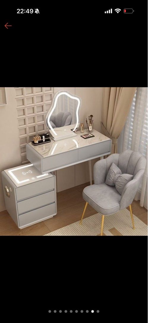 Make up table (Category: Other Home Furniture) located in Singapore. Submitted by najwa_ben (Listing ID 1455465868, Image 1). Description: Light up mirror Bluetooth speaker Wireless charging drawer .