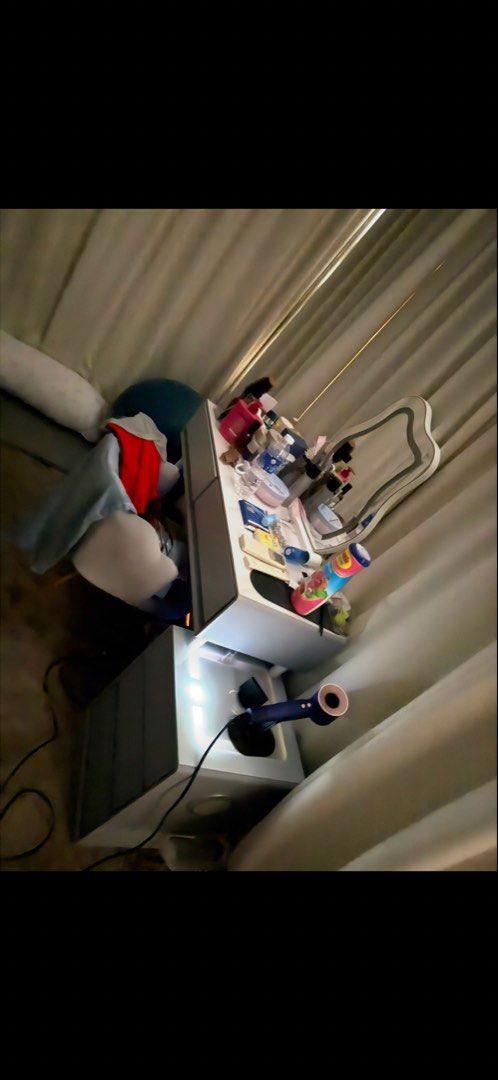 Make up table (Category: Other Home Furniture) located in Singapore. Submitted by najwa_ben (Listing ID 1455465868, Image 2). Description: Light up mirror Bluetooth speaker Wireless charging drawer .