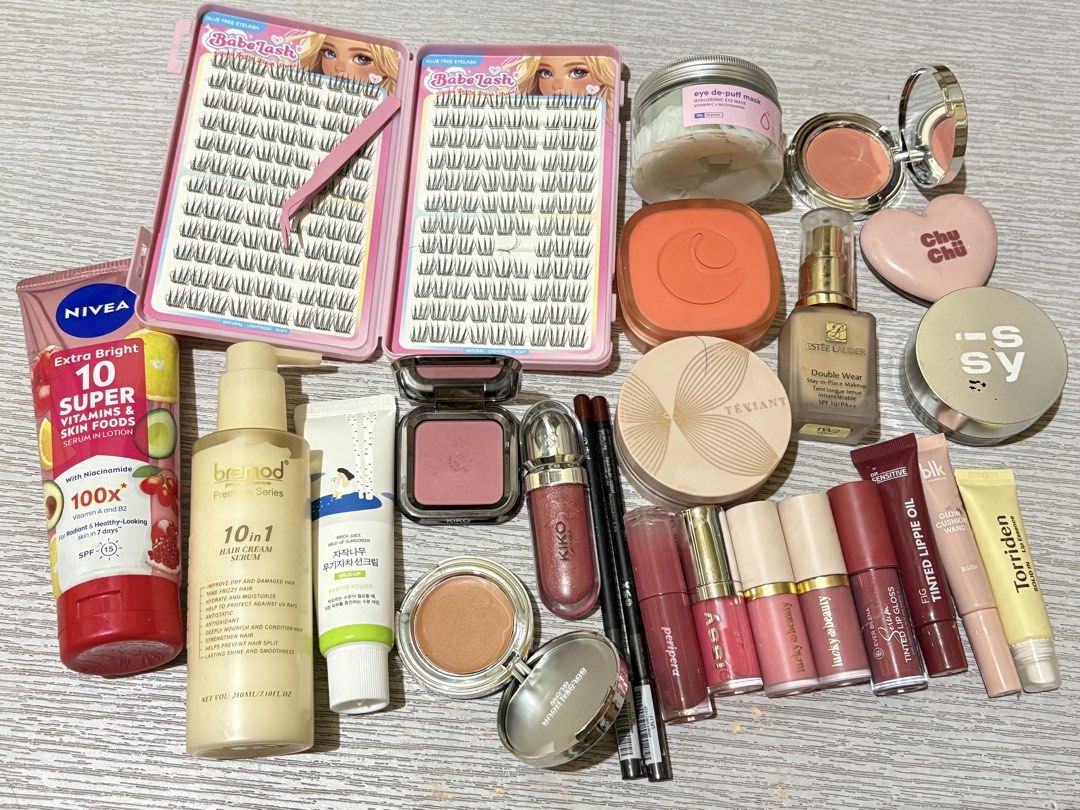 Makeup Bundle (Category: Makeup) located in Manila. Submitted by elleee__ (Listing ID 1455443480, Image 1). Description: ‼️ FOR SALE ‼️ Makeup Bundle (For take all) —Inclusions: Babelash set (BD05) Nivea lotion Bremod hair cream serum Roundlab birch juice mild-up sunscreen Kiko milano unlimited blush (mauve) Kiko milano hydra gloss Issy clay bronzer (toast) Issy clay blush (safe word) Detail cosmetics lip liner (x2) Peripera mood liptint (shade 1