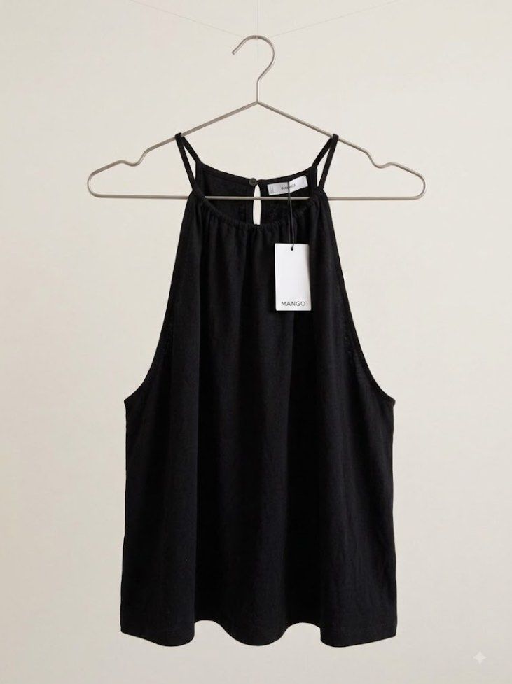 MANGO Halter Neck Tank Top (Category: Sleeveless) located in Nagcarlan. Submitted by snccollection (Listing ID 1455384257, Image 2). Description: Worn once. 10/10 Condition. Cotton fabrics. RFS: Decluttering .