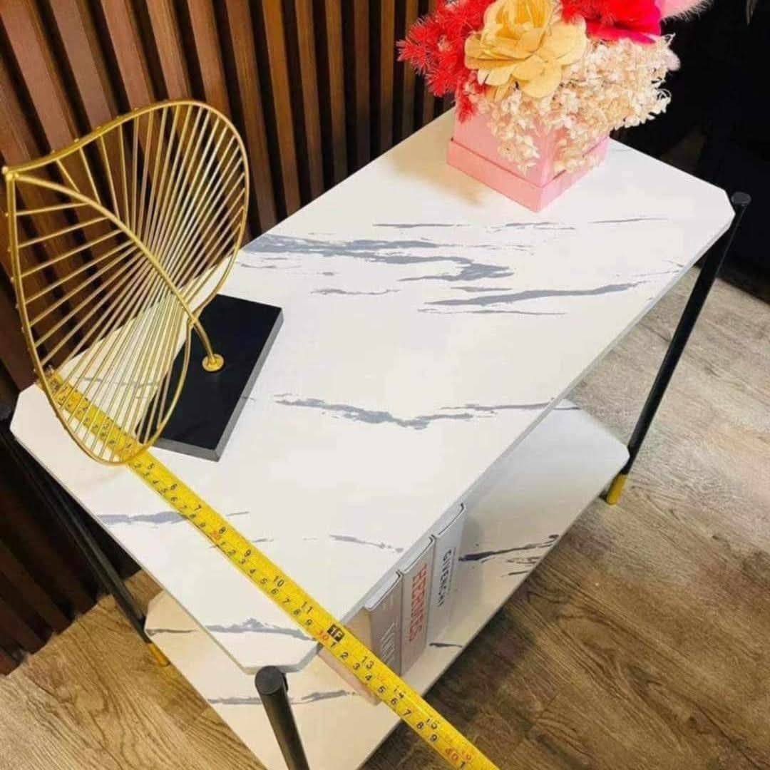 Marble Effect Side Table with Black and Gold Legs (Category: Tables & Sets) located in Manila. Submitted by mightycloud_1992 (Listing ID 1455363233, Image 1). Description: SIDE TABLE #1 ROUND (gray) 900php #2 RECTANGULAR (white & black) 650php #5 with basket 700php Oval (brown ) 650php.