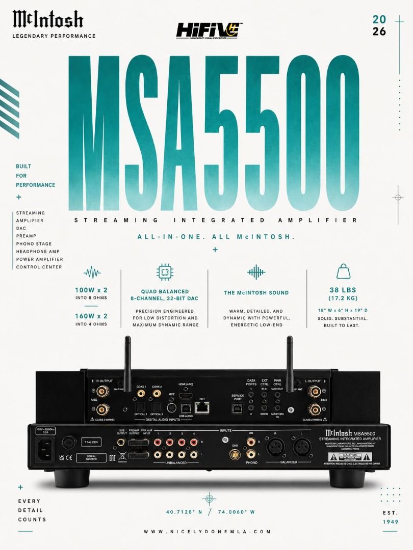 MCINTOSH MSA5500 (Category: Soundbars, Speakers & Amplifiers) located in Quezon City. Submitted by hifivebynicelydone (Listing ID 1455382348, Image 2). Description: 🖤 LEGENDARY McINTOSH. BUILT FOR TODAY. 🎶 Meet the McIntosh MSA5500 Streaming Integrated Amplifier — a powerhouse that brings legendary McIntosh sound and modern streaming convenience into one beautifully engineered unit. � With 100W × 2 into 8Ω and 160W × 2 into 4Ω, the MSA5500 has 