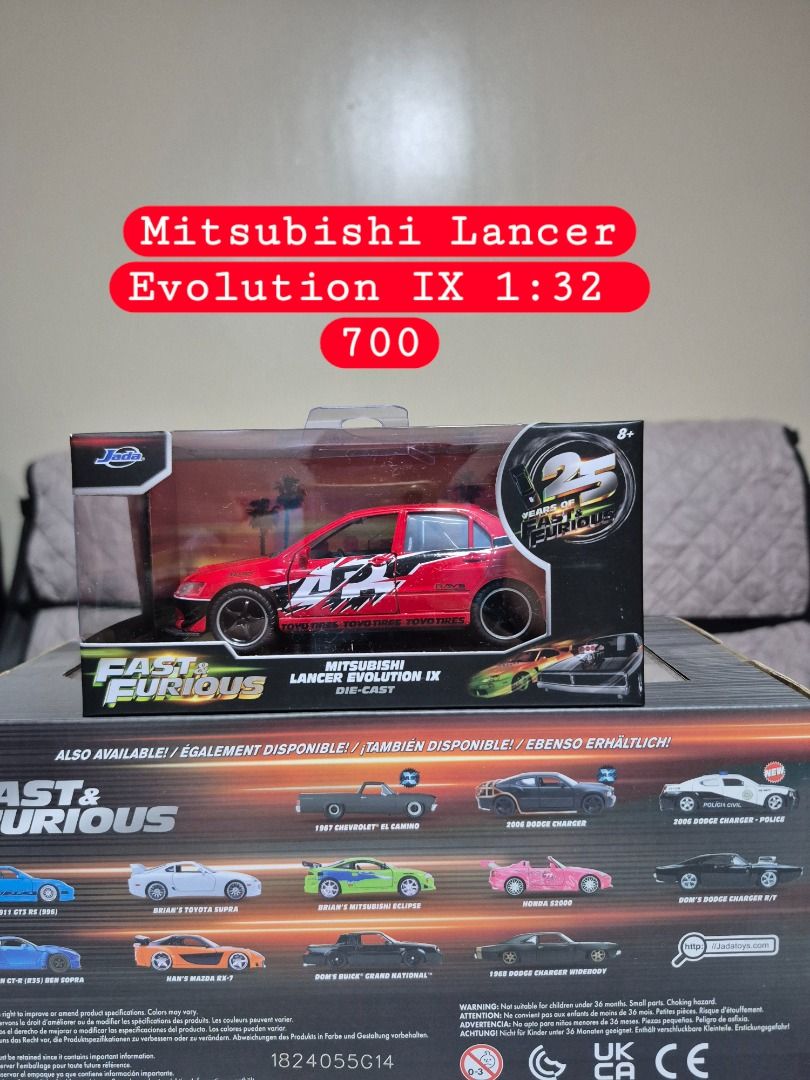 Mitsubishi Lancer Evolution IX Fast and Furious diecast (Category: Vehicle & Diecast Models) located in Pasig City. Submitted by havtrading (Listing ID 1455387929, Image 1). Description: Mitsubishi Lancer Evolution IX Fast and Furious diecast JADA 📌 Price posted 📌brand new sealed 📌pick up location maybunga pasig 📌courier j&t/lbc/grab/lalamove 📌LBC Cop shipping only/ payment first for the item 📌Mode of payment COD/ BDO/ GCASH/ MAYA/ BPI 📌CO