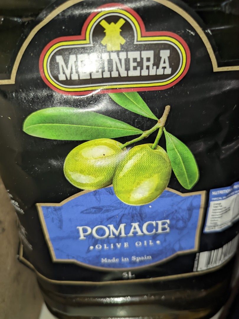 Molinera Pomace Olive Oil 5 liters (Category: Health Food, Drinks & Tonics) located in Manila. Submitted by oxfiscl (Listing ID 1455341663, Image 2). Description: MOLINERA POMACE 5 LITERS OLOVE OIL - Each gallon is 5 liters - Made in Spain - Ideal for cooking and everyday use - Sealed and nlt expired.