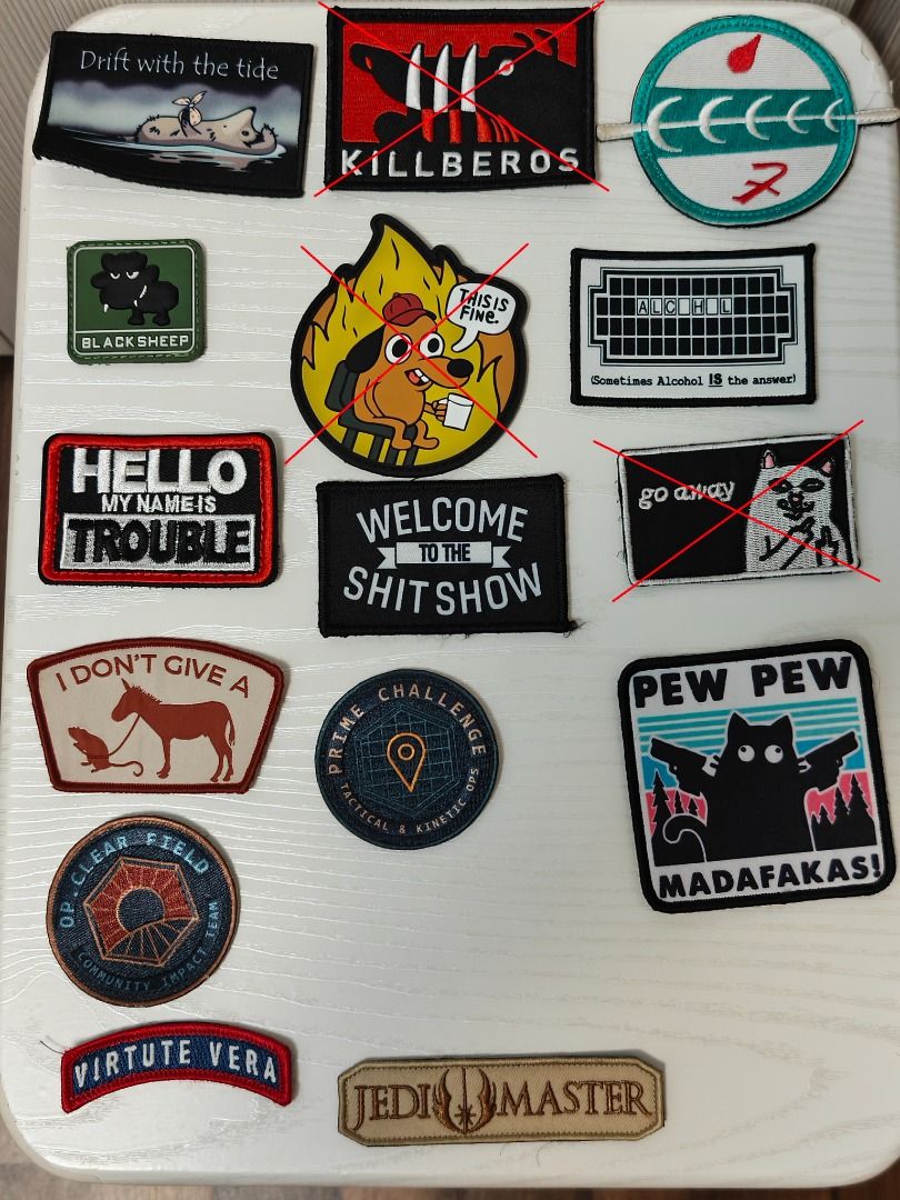 Morale Patch (Various Assorted) (Category: Backpacks) located in Singapore. Submitted by youngdeer.a69efe (Listing ID 1454684933, Image 3). Description: - Assorted collection of morale patches with diverse designs. - Features popular culture, humor, and statement graphics. - Equipped with hook and loop backing (i.e. velcro, patch comes with the hook portion) for easy attachment. - Ideal for personalizing backpacks, jackets, hats, and gear. Sellin