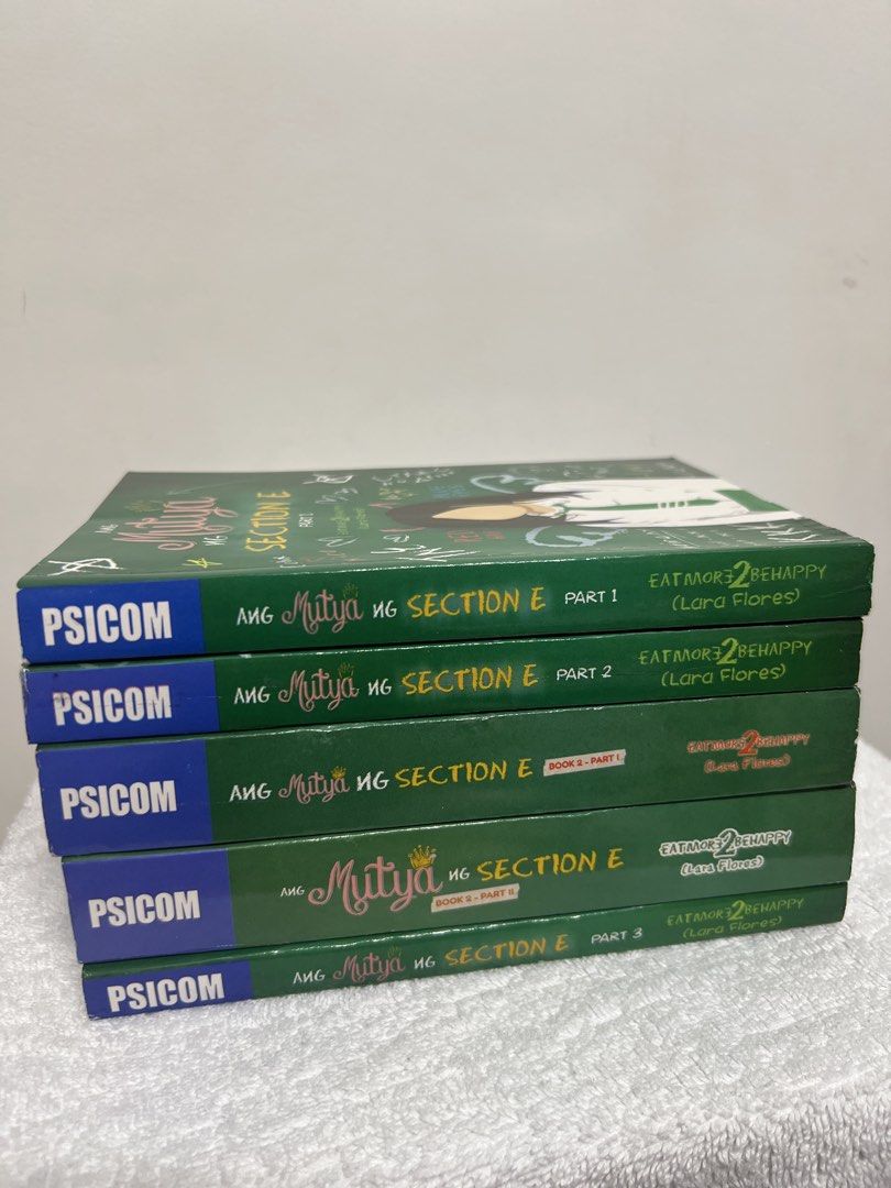 Mutya Ng Section E by Lara Flores - Complete Set (Category: Storybooks) located in Makati City. Submitted by lilfinds (Listing ID 1455436045, Image 3). Description: Ang Mutya ng Section E PSICOM 5-Book Bundle – Lara Flores ₱1000 – Negotiable Selling my Ang Mutya ng Section E by Eatmore2behappy (Lara Flores) PSICOM book collection. 📚💚 5 books included: * Book 1 – Part 1 * Book 1 – Part 2 * Book 1 – Part 3 * Book 2 – Part 1 & 2 * Book 2 – Part 2 