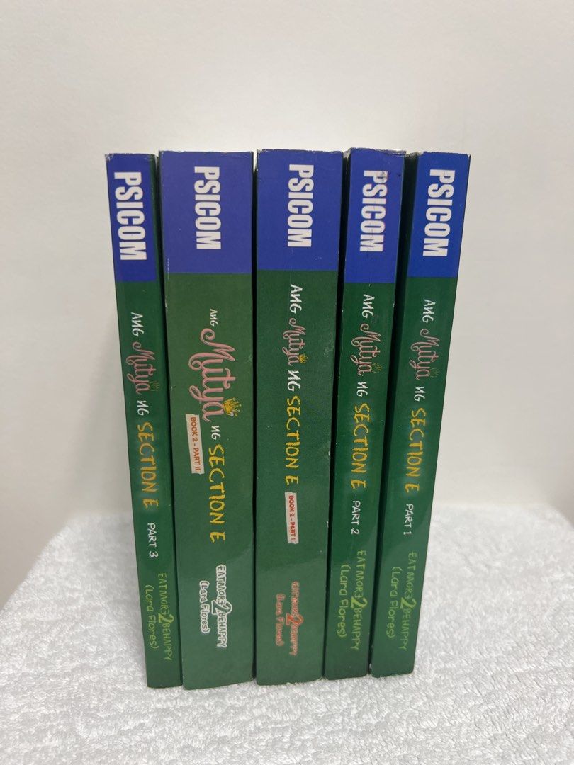 Mutya Ng Section E by Lara Flores - Complete Set (Category: Storybooks) located in Makati City. Submitted by lilfinds (Listing ID 1455436045, Image 1). Description: Ang Mutya ng Section E PSICOM 5-Book Bundle – Lara Flores ₱1000 – Negotiable Selling my Ang Mutya ng Section E by Eatmore2behappy (Lara Flores) PSICOM book collection. 📚💚 5 books included: * Book 1 – Part 1 * Book 1 – Part 2 * Book 1 – Part 3 * Book 2 – Part 1 & 2 * Book 2 – Part 2 