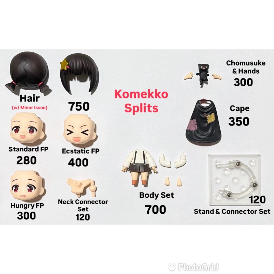 Nendoroid Komekko Splits (Category: Figurines & Statues) located in San Fernando. Submitted by figurebytes (Listing ID 1455462663, Image 1). Description: Komekko Splits Availability: *Hair (w/ Minor Issue) *Standard FP *Ecstatic FP *Hungry FP *Body Set *Cape *Chomusuke & Hands *Neck Connector Set *Stand & Connector Set ❌ - Means the item is sold — 📌Prices are in the picture provided 📌For dibs kindly PM us thank you 📌You can also go straight to