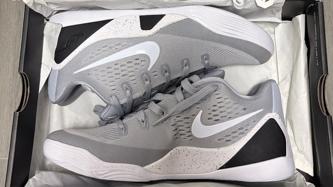 Nike Kobe 9 Elite Low Protro Wolf Grey White (Category: Sneakers) located in Rizal. Submitted by jas_some_stuff (Listing ID 1455450563, Image 1). Description: - Nike Kobe 9 Elite Low Protro - Color: Wolf Grey - Size: US Men's 8 - Condition: Comes with original box, sticker and extra laces - Ideal for: Basketball or casual wear - Features: Classic Kobe model.