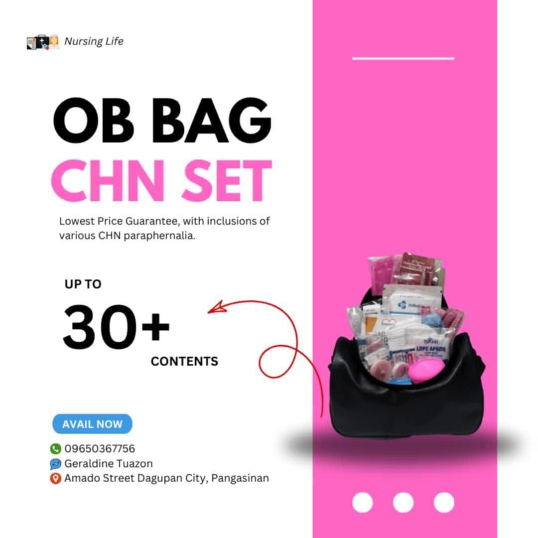 OB bag medical supplies (Category: Medical Supplies & Tools) located in Adams. Submitted by gabriellealter (Listing ID 1455486304, Image 3). Description: Medical supplies for nursing students good for duty, price varies from each pictures. The last picture is the page where you can visit and see the reviews ng mga bumili before. OB/CHN Bag Set - 1k OB/CHN Bag Set with Vital Signs Apparatus- 3k OB/CHN Bag Contents - 700 CHN Kit - 2500 Vital Sign A