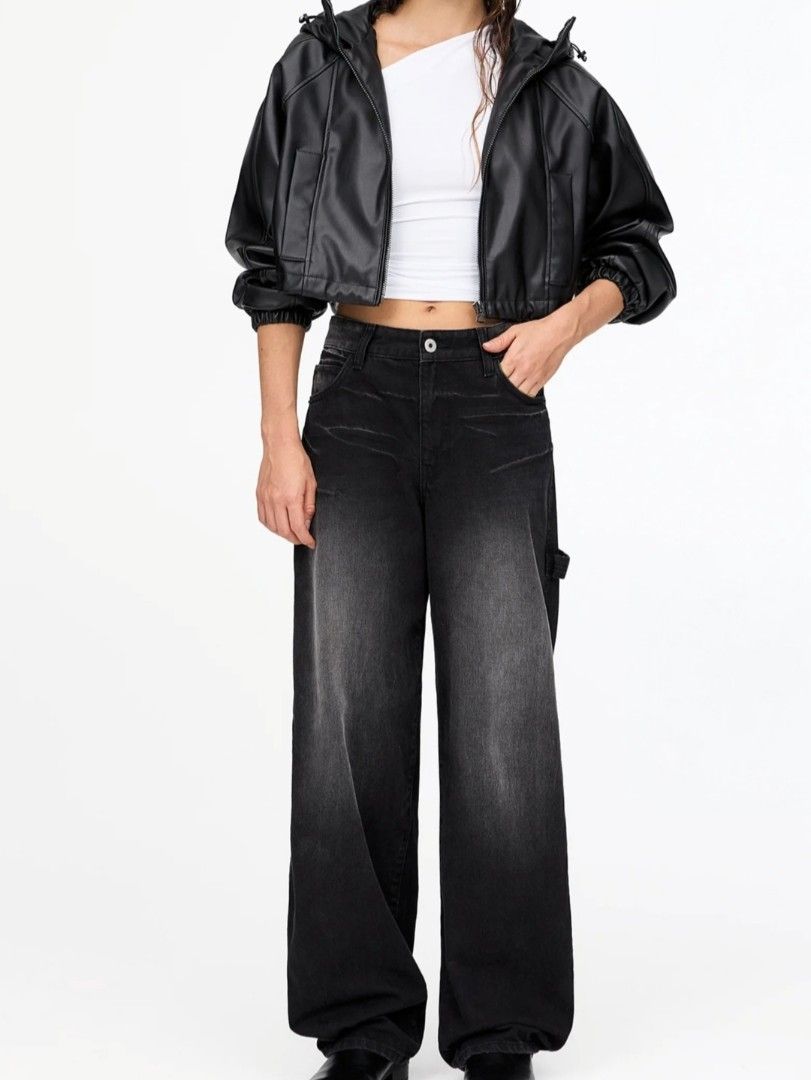 ‼️10%‼️PULL & BEAR Faux Leather Cropped Hoodie Bomber Jacket (Category: Coats, Jackets and Outerwear) located in Manila. Submitted by dcory (Listing ID 1455427304, Image 3). Description: Used 3x (when I traveled to Taiwan last March 2026).