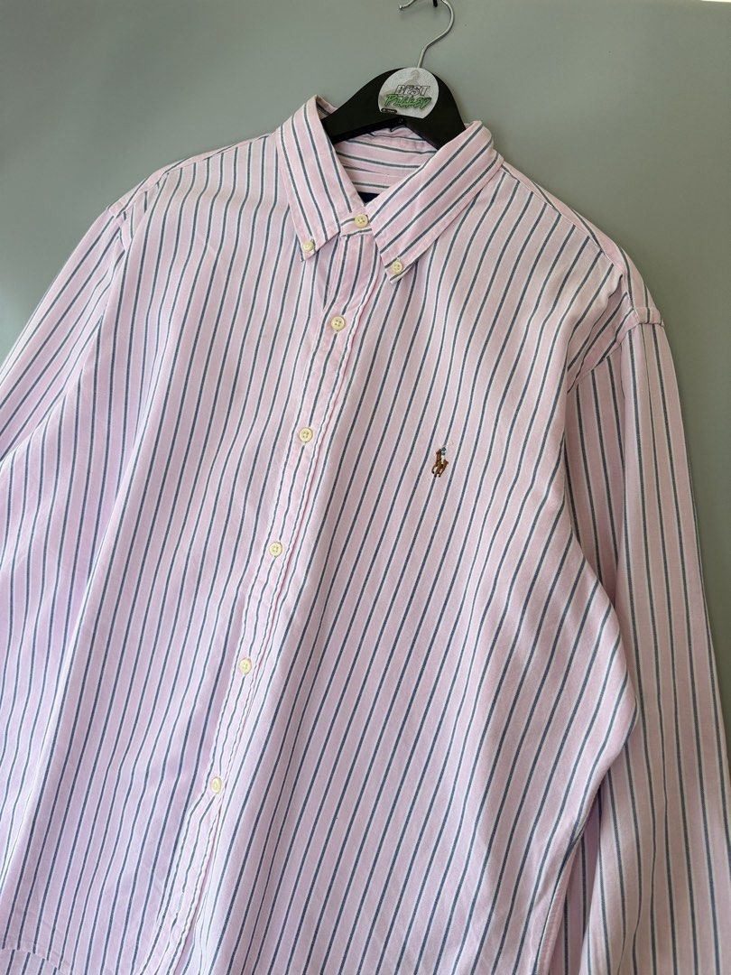 Ralph Lauren stripe oxford (Category: Formal Shirts) located in Cebu City. Submitted by bestpicked (Listing ID 1455402554, Image 2). Description: Authentic Excellent condition Size XL on tag Dimension 24x28-29 inches Washable dot stain Location- Cebu City We ship nationwide Mod payment - Bank transfer/Gcash.