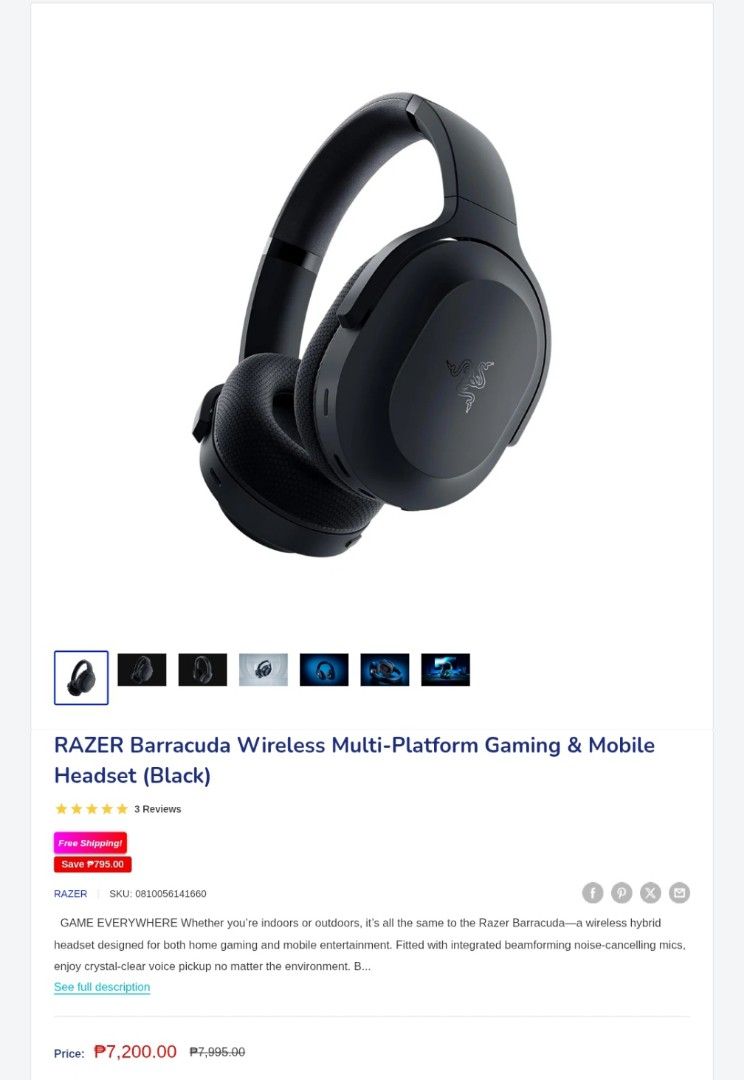 Razer Barracuda Headset, Hammerhead Earbuds, Finger Sleeves (Category: Headphones & Headsets) located in Manila. Submitted by aeros_ken (Listing ID 1455355581, Image 2). Description: SELLING ASPACK BRANDNEW RAZER HEQDSETS Razer Barracuda Razer Hammerhead v3 Razer finger sleeve BRANDNEW SEALED! Perfect for PC and Mobile gaming!! 7k only! Meet up around Pasay city ANY MRT/LRT STATIONS, MOA Meet up Makati Ayala triangle Garden Video call, pick up, j
